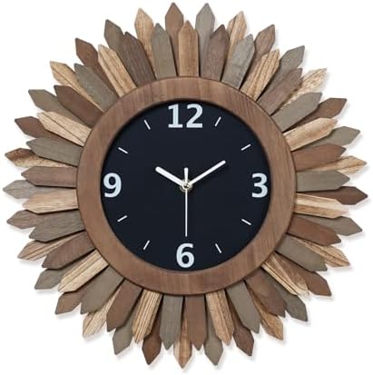 Honiway 16 Inch Wall Clocks, Rustic Wood Boho Sunburst Decorative...
