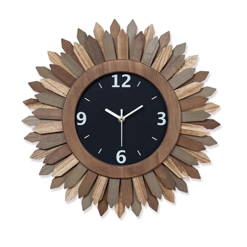 Honiway 16 Inch Wall Clocks, Rustic Wood Boho Sunburst Decorative