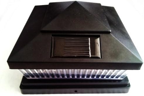 6-Pack Solar BLACK SEMI-GLOSS TEXTURED FINISH Post Deck Fence Cap Lights for 5" X 5" Vinyl/PVC or Wood Posts With White LEDs and Vertical-lined Clear Lens -GREEN NATURAL SOLAR