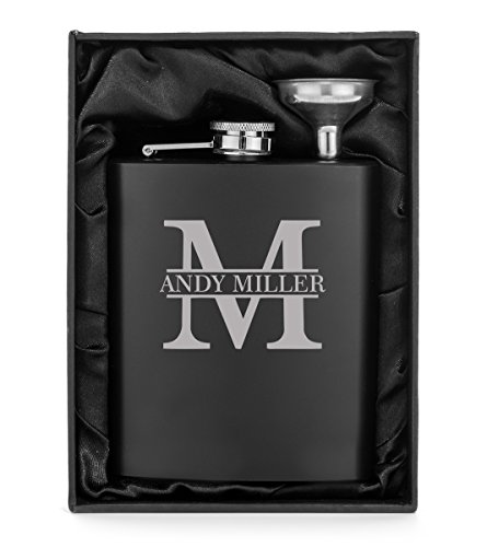 Custom Initial Flask Funnel Gift Box Set Engraved 7oz Matte Black Stainless Steel Hip Flask Personalized