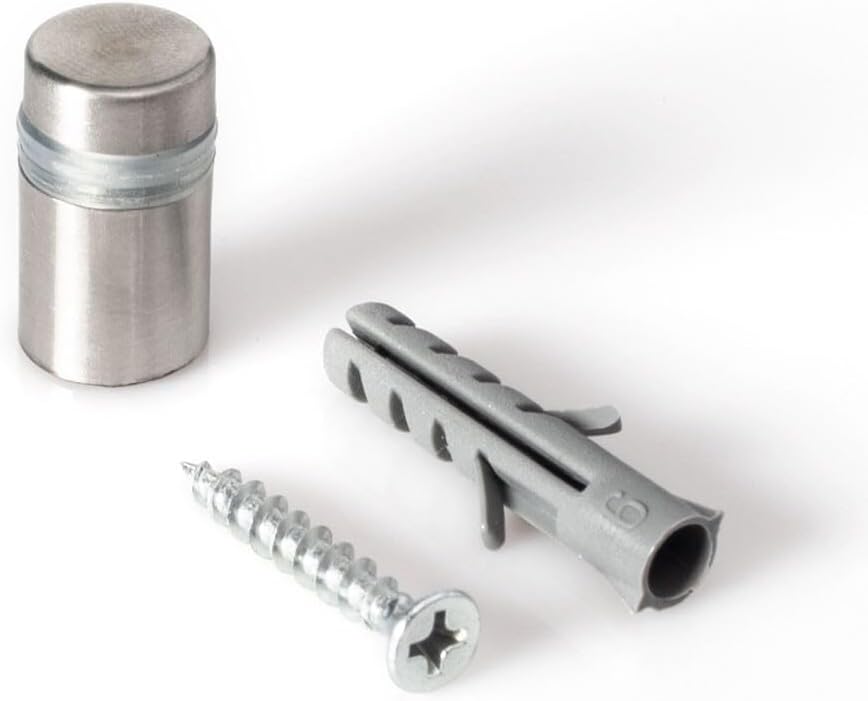 Stainless Steel Standoff 1/2 Inch Diameter x 1/2 Inch Barrel Length Brushed Finish for PVC, Glass and Acrylic Sign Stand Off Wall Anchors and Screws 48 Piece Small Store Pack