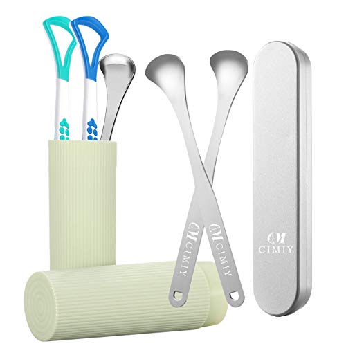 Tongue Scraper Cleaner - 5 Packs Tongue Cleaner, Plastic and Stainless Steel Tongue Scraper, Tongue Scraping Brush for Oral Care, Fresh Breath with Non-slip Grip Carry Case