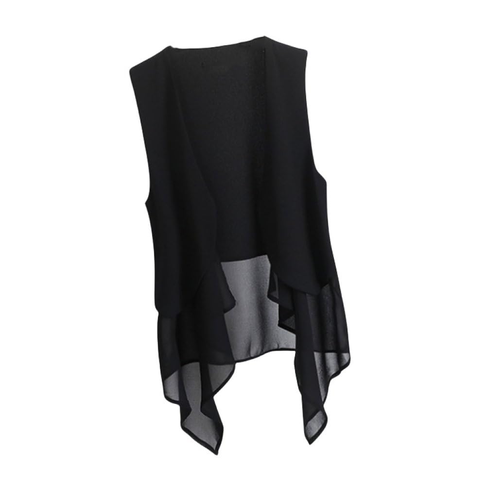 Yonghongkeji Women's Black Sleeveless Chiffon Blazer Waistcoat, Solid Suit Formal Office Vest V Neck Jacket Coat Plus Size Casual Vintage Cardigans Waistcoat,,L
