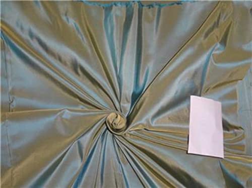 Tissu taffetas 100 % pure soie moutarde bleu 152 cm de qualité haute couture