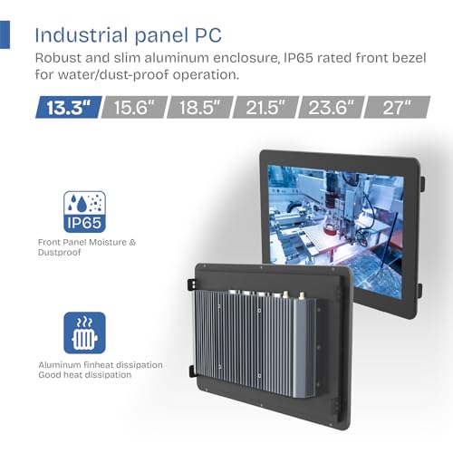 Image of 13.3 inch Fanless Industrial Panel PC,16:9 Embedded 10 Point Touch PC,Windows 11 IP65 All-in-One Computer,Auto Power-on,for Factory,Automation,Kiosk,Business (I5-1235U, 16G RAM 512G SSD)