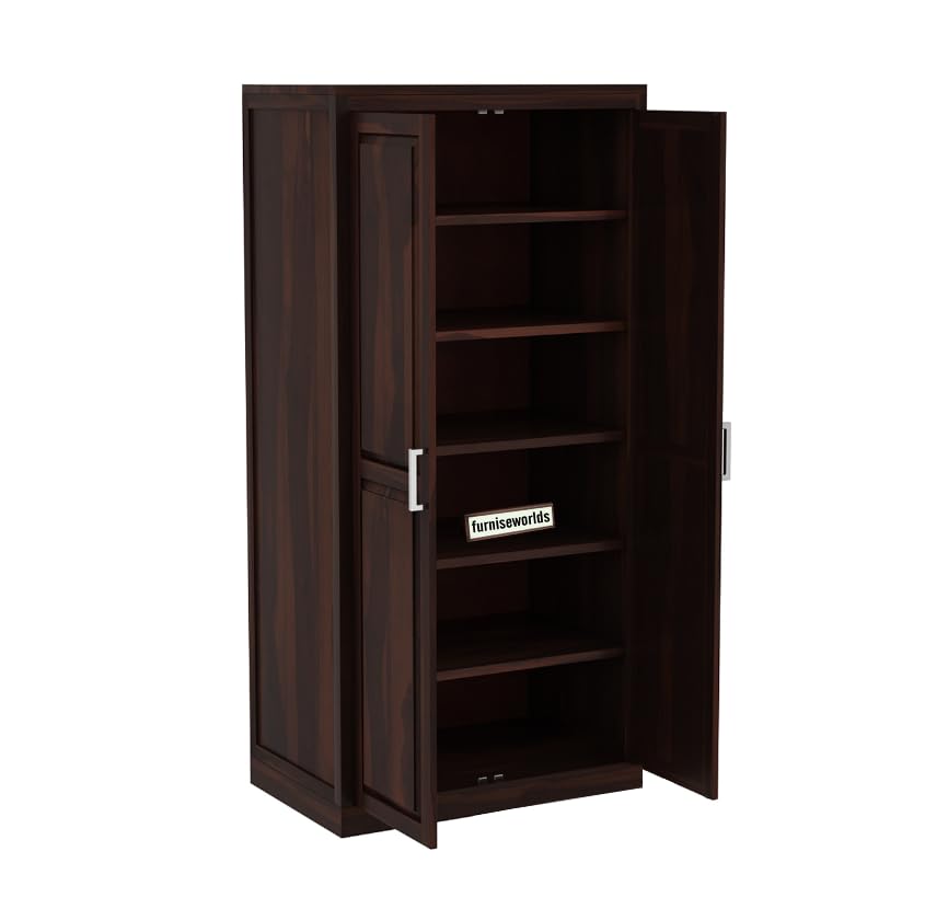 Image of Sheesham Wood Wardrobe with 2 Door and 6 Shelves Storage for Bedroom Wooden Almirah for Clothes for Living Room Bedroom Home, Solid Wood Furniture (Walnut Finish)
