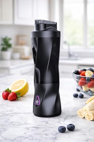 Image of Portable Blender Electric Juicer USB Rechargeable Fruit Mixers Mini Personal Smoothie Maker 6 Blades 3 Gears Ideal for smoothies, protein shakes, fresh juices, sauces -1500mAh Battery (BLACK)