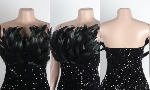 LROSEY Women's Feather Sequin Dress Plus Size Y2K Sparkly Mini Dresses for Summer Birthday Party Club Cocktail Homecoming2