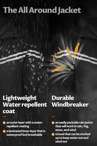 Image of CREATMO US Men's Packable Waterproof Running Rain Coats Reflective Cycling Jacket Windbreaker With Removable Hood
