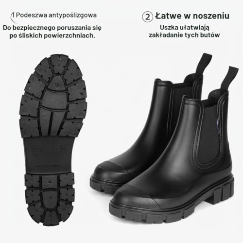 Damskie kalosze damskie, krótkie buty Chelsea, wsuwane damskie botki, gumowe, wodoodporne, buty przeciwdeszczowe, wygodne, antypoślizgowe buty jeździeckie