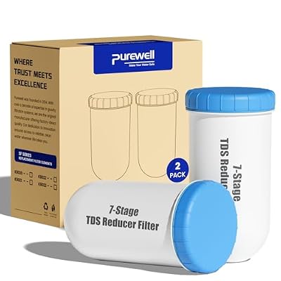 Purewell 0 TDS 7-Stage Water Filter Replacement for Zero Pitcher, Purewell SF series system, 200Gal Long-Lasting, NSF Certified to Reduce TDS, Total PFAS, Mercury& Heavy Metals, Chlorine (2 Pack)