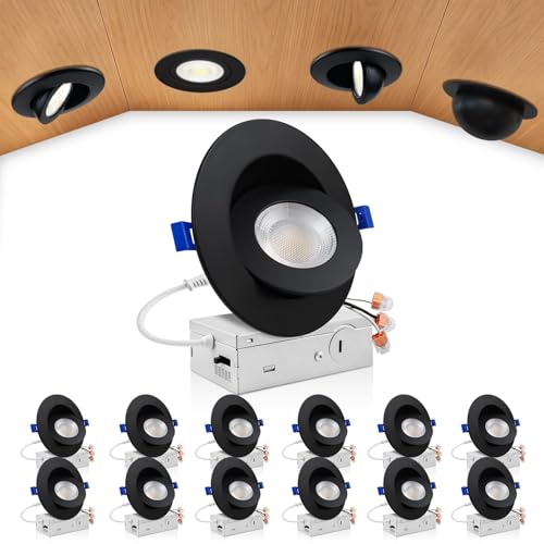 zouzai 4 Inch Gimbal LED Recessed Lights, Black, 12 Pack, with Junction Box, 360&deg;+ 90&deg; Adjustable...