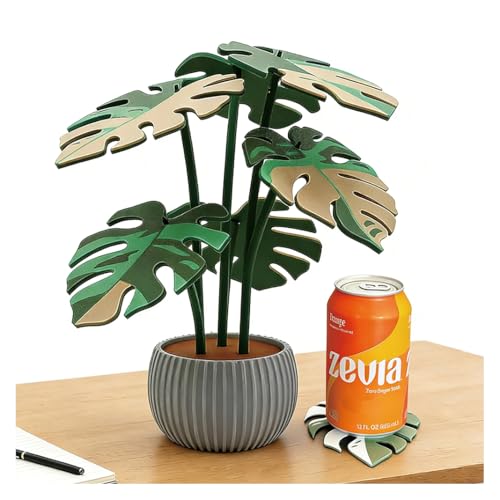 Monstera Plant Coaster Set 6 Leaf Coasters Modern Plant Decor Functional Home Decor Great for Desks Gift for Plant Lovers (Multicolor Gray)