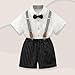 Toddler Boys Summer Cute Ring Bearer Clothes Bow Short Sleeve Tuxedo Shirt + Suspenders Shorts 2 Piece Outfits for 1-12 Years