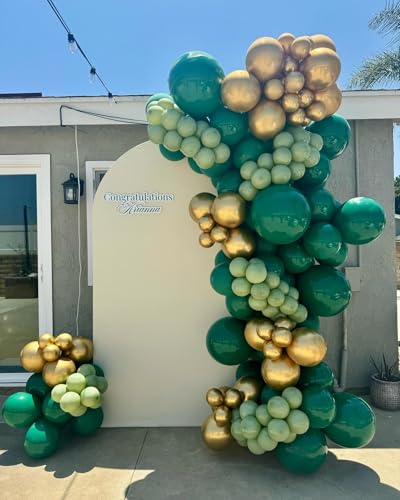 Image of Green and Gold Balloon Arch Kit, Dark Emerald Green Hunter Forest Sage Green Metallic Gold Balloon Garland kit, 18 12 10 5 Inch Balloons for Birthday Wedding Jungle Safari Party Decorations