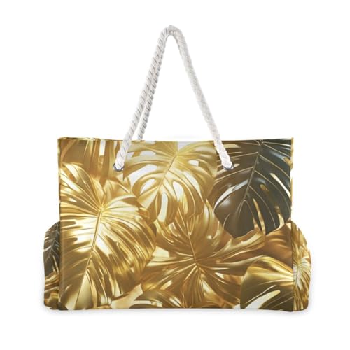 Beach Bag Palm Tree Gold for Women Large Beach Tote Bag with Zipper for Travel Vacation