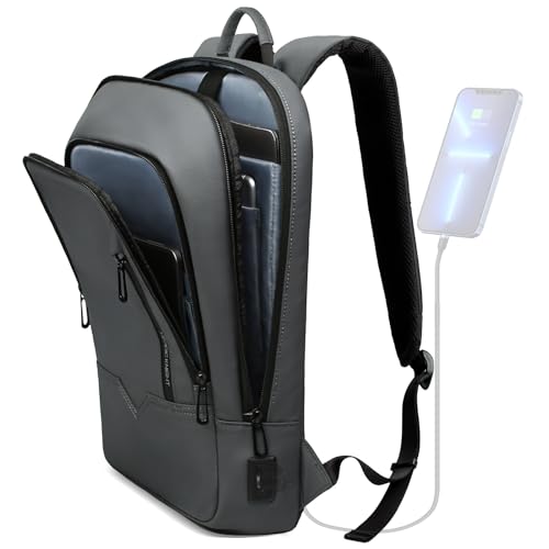 hk Mochila para hombres de negocios delgada mochila con cargador USB computadora ligera antirrobo viaje