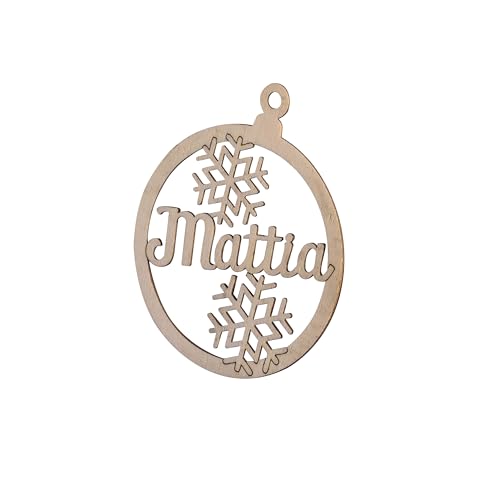 Palline di Natale in legno personalizzate con nome. Ornamenti e decorazioni natalizie- Idea Regalo addobbi per albero di Natale da appendere personalizzati in legno 10 cm. (fiocco di neve)