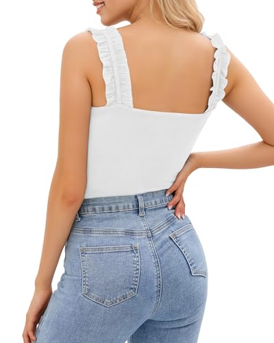 HERLOLLYCHIPS Sexy Tank Tops for Women Square Neck Ruffle Strap Ribbed Knit Tight Stretchy Sleeveless Shirts3