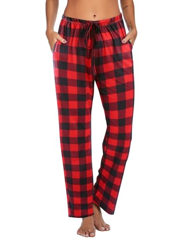 Ekouaer Women Pajama Pants Comfy Pj Bottom with Pockets Stretch Plaid Sleepwear