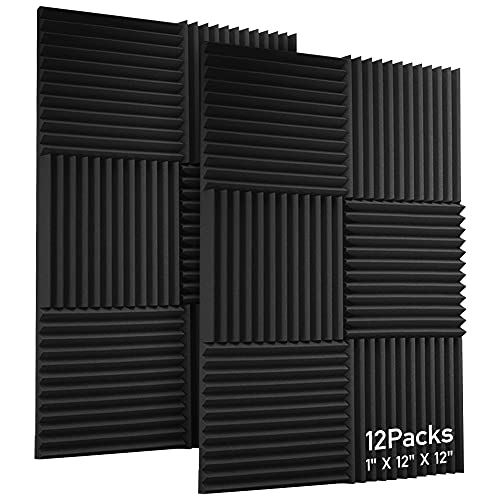 Acoustic Foam Panels Studio Soundproofing Wedges Foam Wedges Tiles Panels Soundproofing Studio Foam for Studio KTV Soundproof Treatment Paint Pads Paper Wall Sticker 12" X 12" X 1" Black (12 Pack)