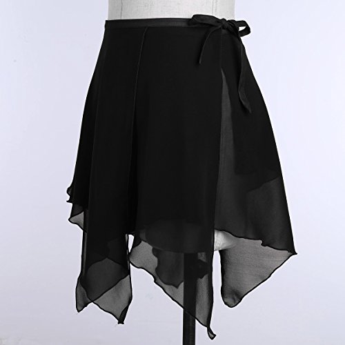 Feeshow Women Asymmetric Chiffon Ballet Wrap Skirt Dance Skate Wrap Over Scarf With Waist Tie Black One Size #TOP4