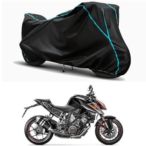 Image of Waterproof Bike Body Cover Compatible for | KTM 1290 Super Duke R | Taffeta Fabric, Sky Piping Design, Bottom Elastic Fit | Dustproof, Sun UV & Rain Protection for All Weather.