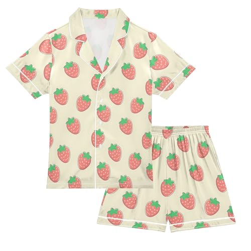 Cute Strawberry Pajamas Set Soft Pjs Sets 2 Piece Short Sleeve Sleepwear Casual Loungewear