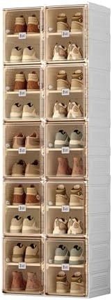 ANTBOX Shoe Organizer Storage Box, Portable Folding Shoe Rack For Closet With Magnetic Clear Door,Large Sneaker Cabinet Bins Sturdy Easy Assembly 10 L