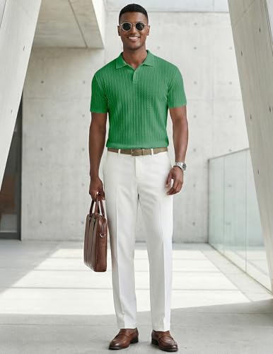 Image of JMIERR Mens Casual Polo Shirt Summer Short Sleeve Vacation Button Beach Knit Stretchy Golf Shirts