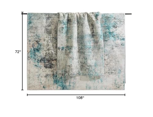 Carvapet 6x9 Large Rugs for Living Room Bedroom Kids Room, Washable Teal Modern Abstract Low Pile Carpet with Rubber Backing, Foldable, Non Slip Thin Area Rug, Ultra Soft