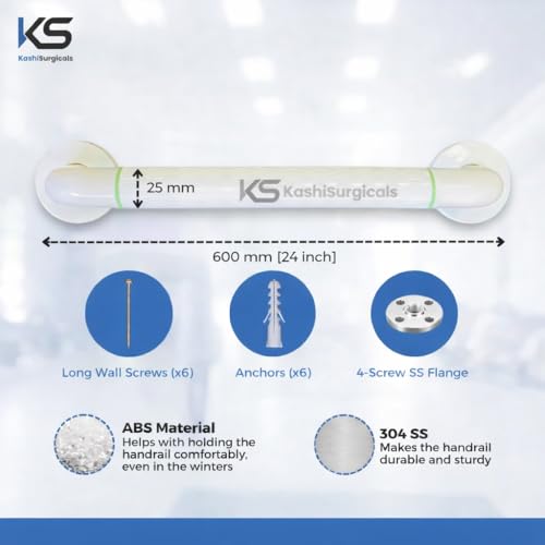 Image of KS Heavy Duty High Grade ABS Grab Bar Safety Rail Handle for Senior Citizen Wall Mounted Grab Bar for Toilet Bathroom Bathtub (White, 24 inches)