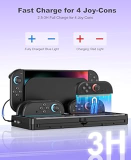 HASACOOL Switch 2 Ladestation & Aufbewahrungsstation für Nintendo Switch 2 Konsole - 4 Joy-Pads gleichzeitig Laden, 20 Spielkarten Fach mit Schutzdeckel, inkl. USB-C Kabel & Status-LEDs