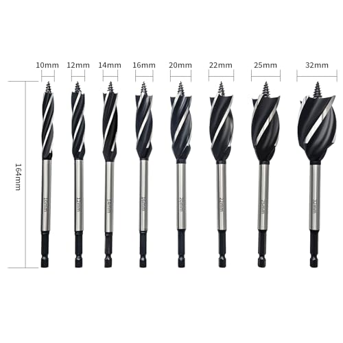 HPMAISON Wood Drill Bit Set, 8PCS Reaming Drill Auger Bit, 10mm,12mm,14mm,16mm,20mm,22mm,25mm,32mm, High Carbon Steel Fast Cut Woodworking Drill Bit for Soft & Hard Wood, Plastic 2 HPMAISON Wood Drill Bit Set, 8PCS Reaming Drill Auger Bit, 10mm,12mm,14mm,16mm,20mm,22mm,25mm,32mm, High Carbon Steel Fast Cut Woodworking Drill Bit for Soft & Hard Wood, Plastic - Image 2