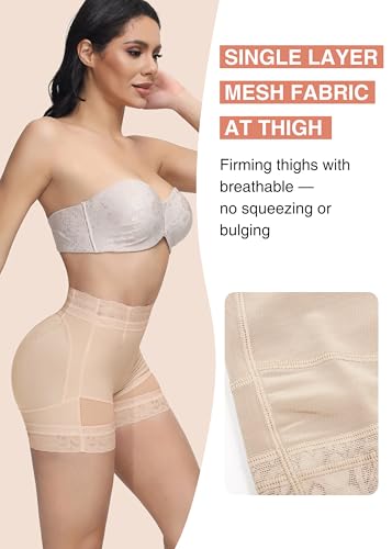 Image of SHAPSHE Butt Lifter Shapewear Shorts for Women, High-Waist Tummy Control | 4 Flexible Waist Stays | Silicone Waist & Leg Grips | Contoured Back Seams | Mesh Thigh Panels | Lace-Trimmed Leg Hem