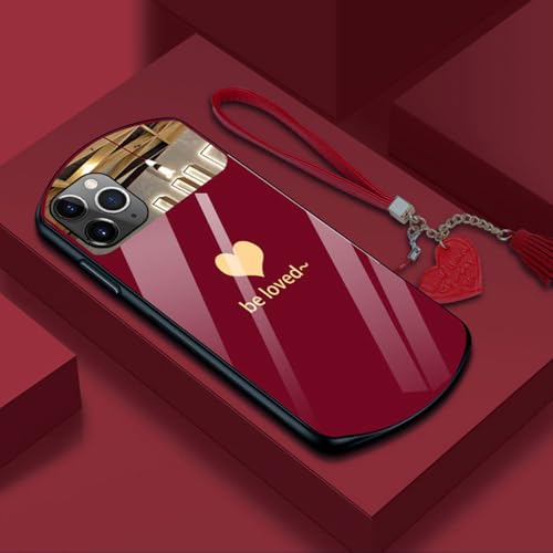 Coque cœur iPhone en verre trempé rouge avec lanière pour vos sorties