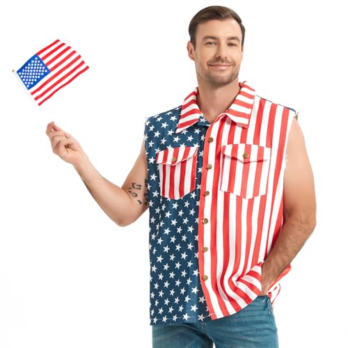 American Flag Denim Vest for Men, 4th of July Patriotic Vintage Sleeveless Jean Jacket, Independence Day USA Casual Shirt2