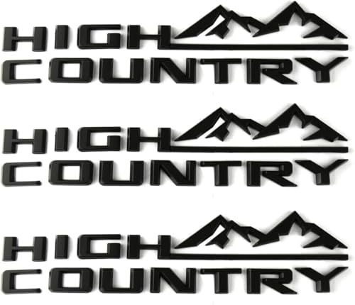 Image of 3Pcs High Country Emblems Side Door Tailgate Letter Logo Car Badge Nameplate Replacement for 2019-2025 Tahoe Silverado (3Pcs Set Emblems - Matte Black)