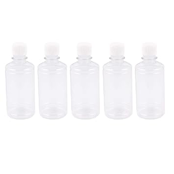 ELECTROPRIME 5Pcs 250ml Clear Plastic Lab Seal Reagent Bottle Chemical Graduation Medicine Bottle