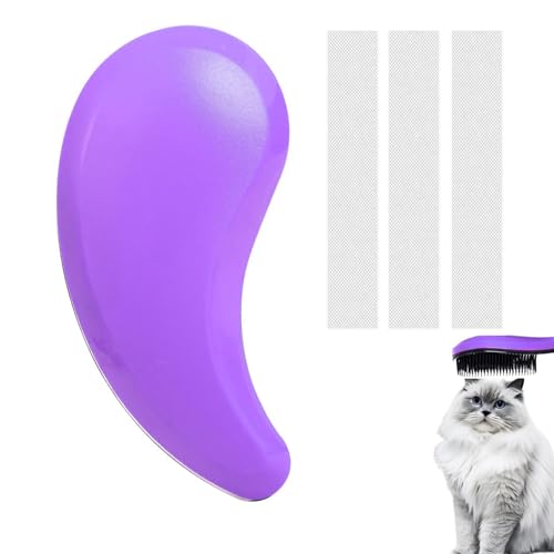Image of Cat Brush for Shedding - Perfect Grooming Tool for Long-Haired Cats | Deshedding & Hair Remover for Indoor Pets (Purple)
