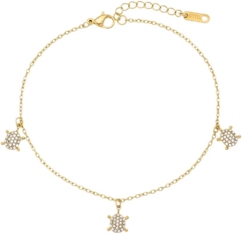 Anklet for Women, 18K Gold Plated Dainty Sea Turtle Heart Butterfly Moon Star Dolphin Snake North Star Charm Dangle Anklet, Cubic Zirconia Adjustable Summer Beach Foot Jewelry, Christmas Gifts