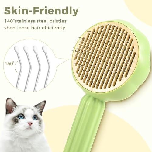 Image of VAYINATO Sunflower Shaped One Click Pet Hair Removal and Massaging Stainless Steel Brush Comb With Skin Safe Tip For Both Dogs and Cat Grooming, Self Cleaning Pet Hair Shedding Tool (Green)
