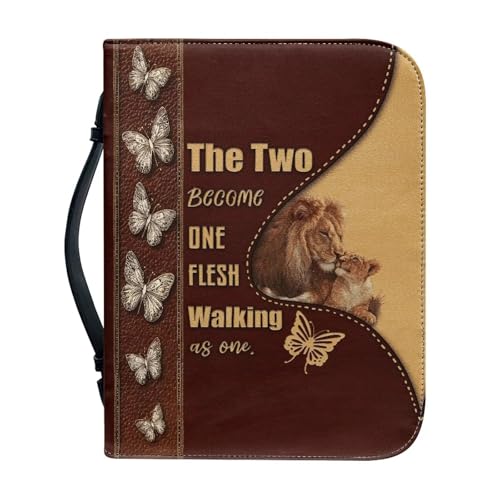 Sellikakes Lion Butterfly Large Capacity Bible Cover for Women Men Church Tote Bag Study Bible Bag Case Christian Accessories Book Covers M L XL 2XL