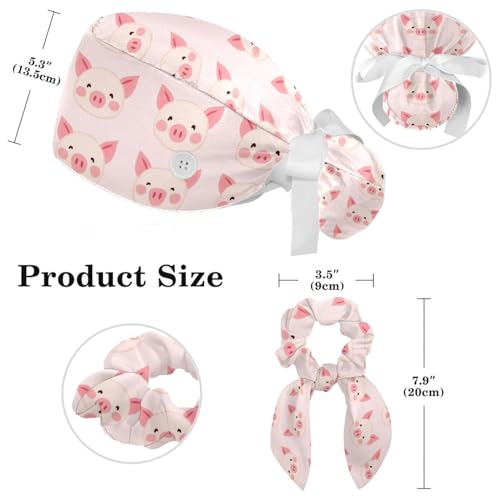 Image of Butterfly Scrub Cap Women with Ponytail & Buttons Adjustable Surgical Nurse Hat with Cotton Sweatband for Long Hair