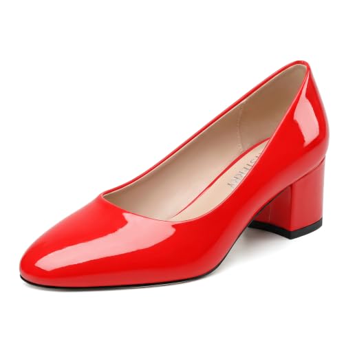 Image of SKYSTERRY Women's Low Heel Dress Pumps Shoes 2 Inch | Low Chunky Block Heel Pumps, Closed Round Toe Heels, Patent Leather Office Work Wedding Pumps Shoes