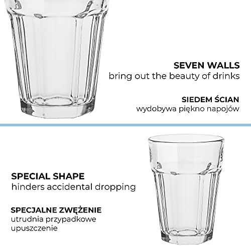 TREND FOR HOME Water Glasses 370 ml Highball Glass Set of 6 Tall Drinking Tumblers Glass Set Tall Water Drinking Glasses Juice Smoothie Glass Tumbler Set | Alva | Transparent