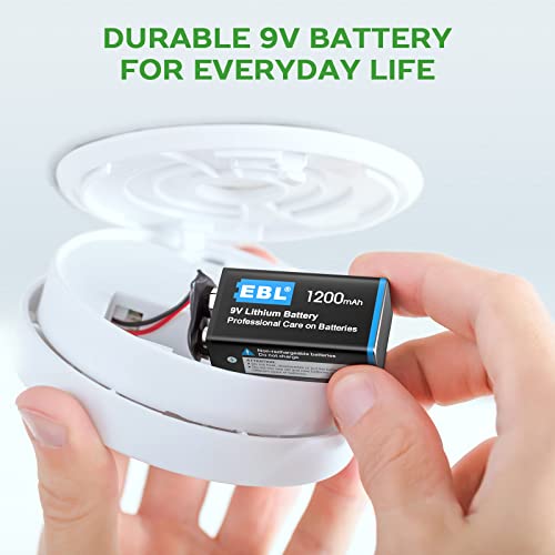 Ebl 4 Pack 9V Lithium Batteries 1200Mah, Non Rechargeable 9V Batteries - High Performance 9 Volt Lithium Metal Battery Longer Lasting Constant Volt For Smoke Alarm Detector #TOP5
