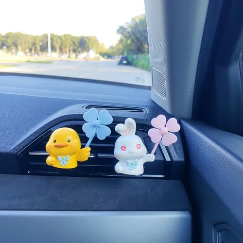 Image of Cute Car Air Freshener Vent Clips, 3D Animal with Mini Fan Diffuser Vent Clip, Air Conditioning Decoration Car Accessories for Women and Men