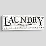 Pigort Laundry Sign Wall Decor, Rustic Canvas Print Farmhouse Decor, Funny Laundry Rules Decorative
