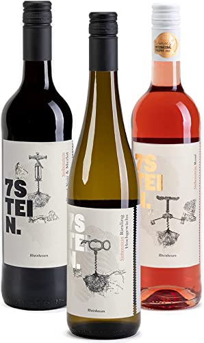 7STEIN Wein Probierpaket Sonnenuntergang – Weißwein, Roséwein und Rotwein – drei erstklassige Weine aus Rheinhessen für genussvolle Abendstunden (3 x 0.75 l)